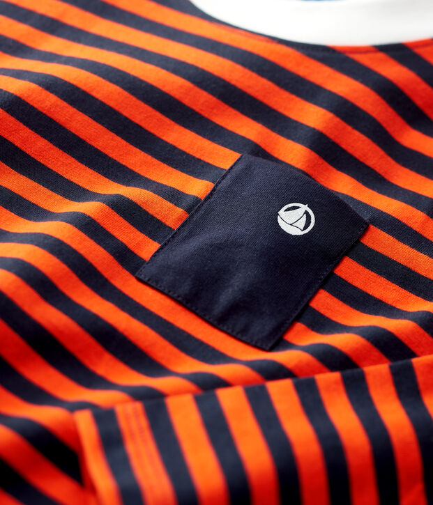 Boys' Long-Sleeved Cotton T-Shirt blue/orange