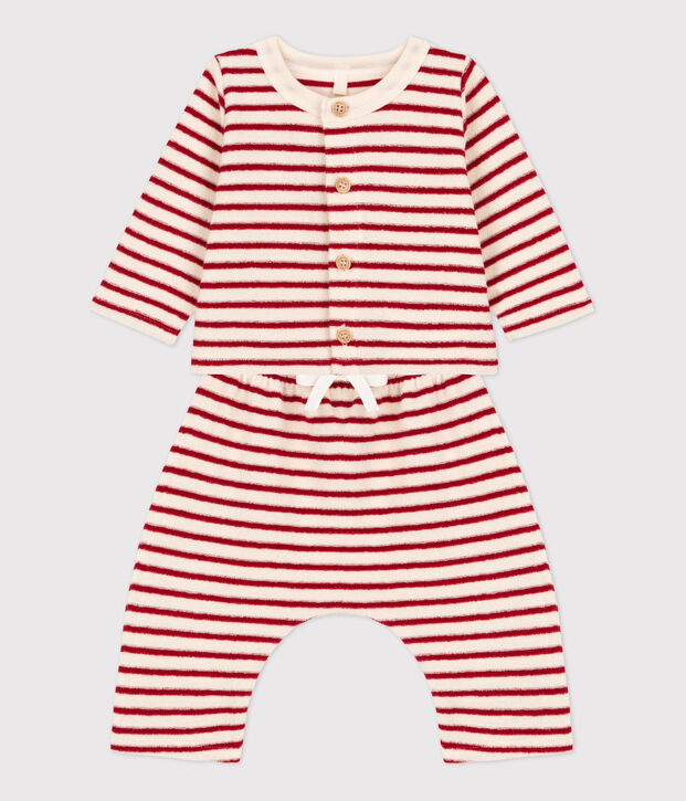 Stripy Cotton Terry Clothing - 2-Piece Set Ecru/red