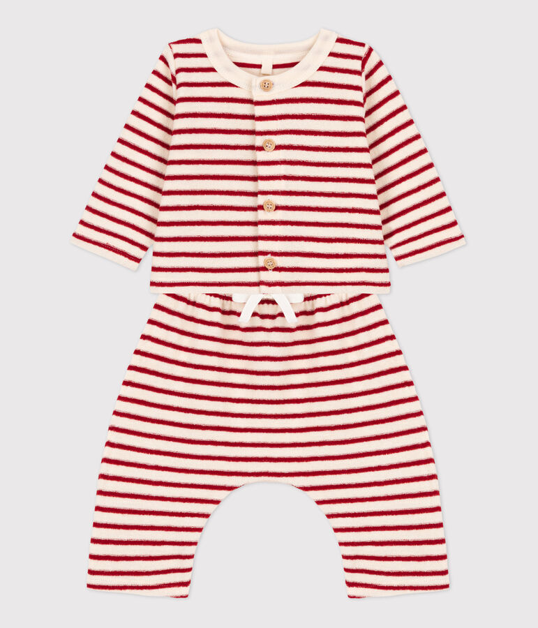 Stripy Cotton Terry Clothing - 2-Piece Set Ecru/red