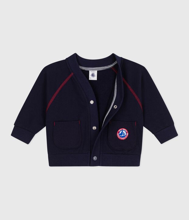 Babies' cardigan in plain cotton with contrasting stitching SOIR