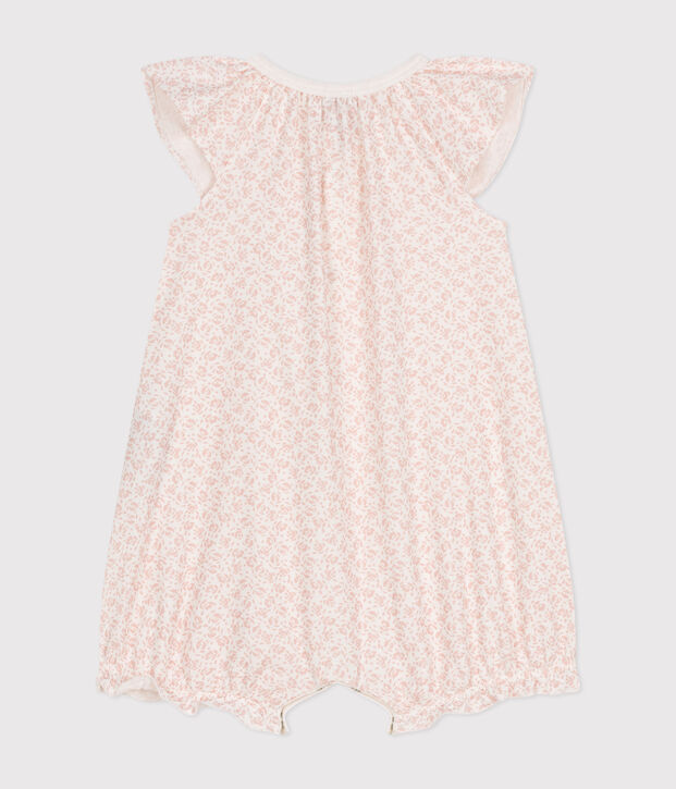 Babies' Floral Print Cotton Playsuit white/pink
