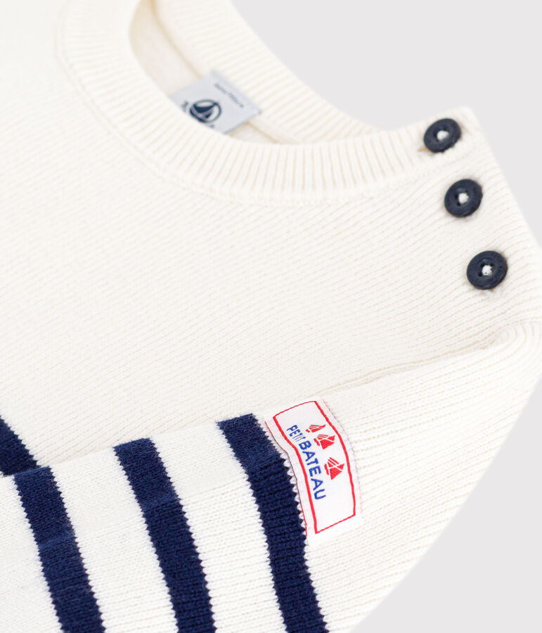 Children's stripy jumper in wool and cotton white/blue
