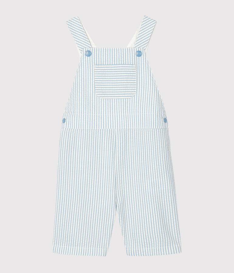 Baby Boys' Striped Short Dungarees ACIER blue/MARSHMALLOW white