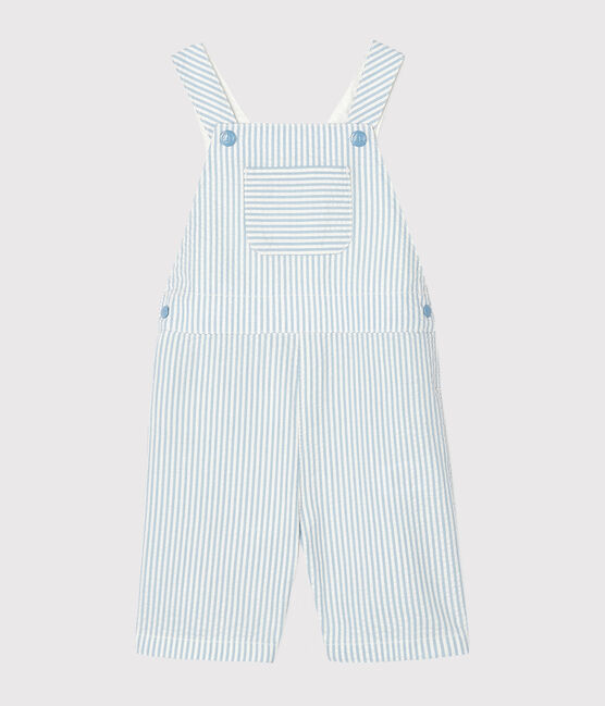 Baby Boys' Striped Short Dungarees ACIER blue/MARSHMALLOW white