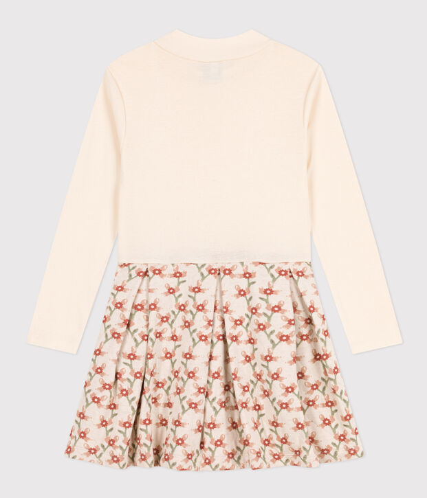Girls' long-sleeved printed dress Ecru/multicolor
