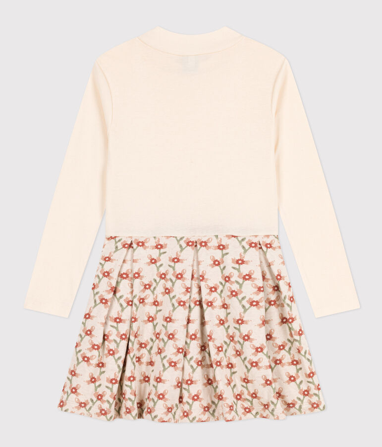 Girls' long-sleeved printed dress AVALANCHE white/MULTICO