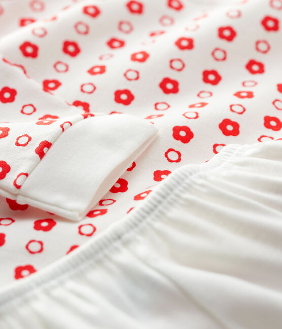 Girls' Graphic Floral Print Organic Cotton Nightdress MARSHMALLOW white/SPICY