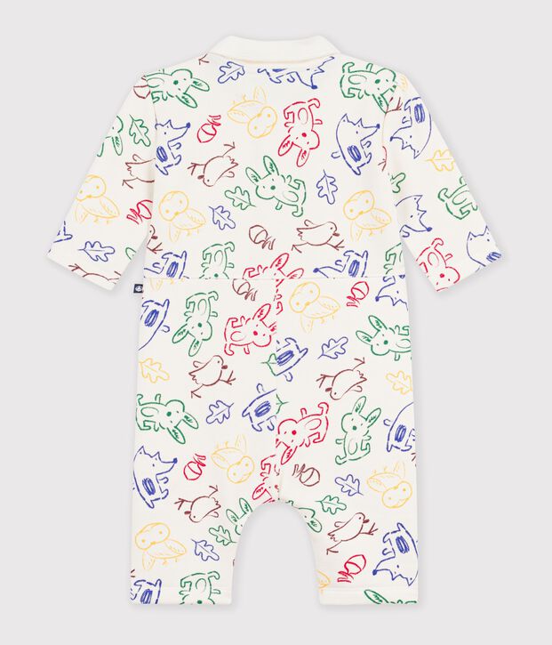 Babies' long animal print cotton jumpsuit Ecru/multicolor