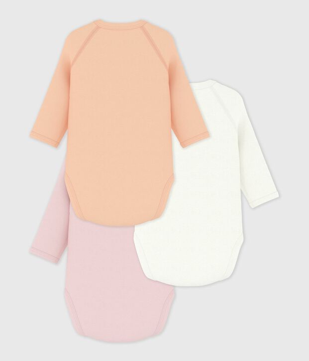 Pack of babies' long-sleeved printed cotton wrapover bodies multicolor
