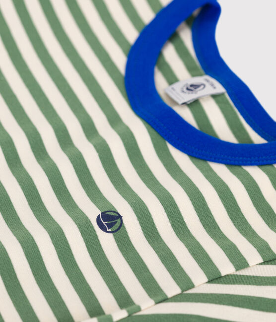 Children's short-sleeved stripy cotton T-shirt PALMERAIE green/AVALANCHE