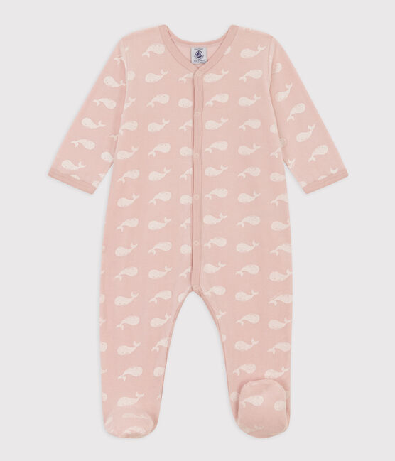 Velour Pink Whale Sleepsuit SALINE /MARSHMALLOW