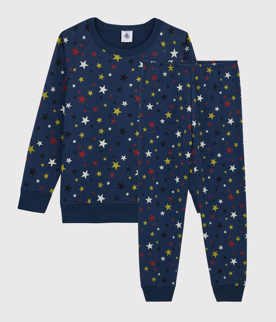 Children's Starry Fleece Pyjamas MEDIEVAL blue/MULTICO white