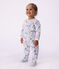 Babies' brushed fleece floral print pyjama suit with a back opening MARSHMALLOW white/MULTICO white