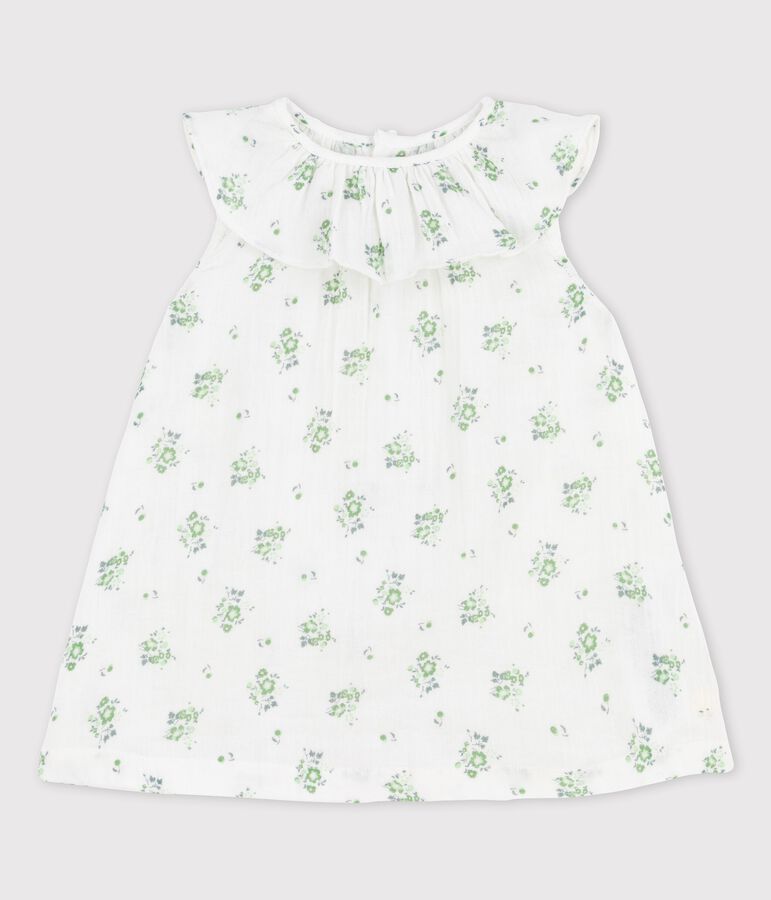 Babies' Short-Sleeved Organic Cotton Gauze Floral Print Dress white/multicolor