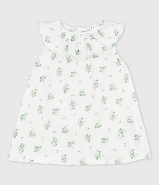 Babies' Short-Sleeved Organic Cotton Gauze Floral Print Dress MARSHMALLOW white/MULTICO white