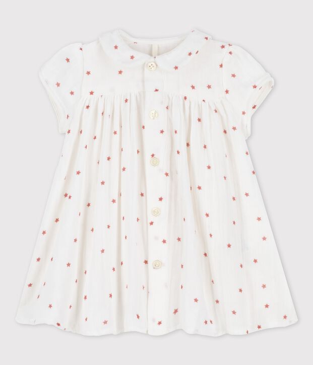 Babies' Organic Cotton Gauze Short-Sleeved Dress white/brown