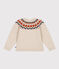 Girls' cotton and wool jacquard cardigan MONTELIMAR beige/MULTICO white
