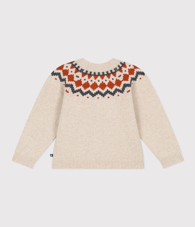 Girls' cotton and wool jacquard cardigan beige/multicolor