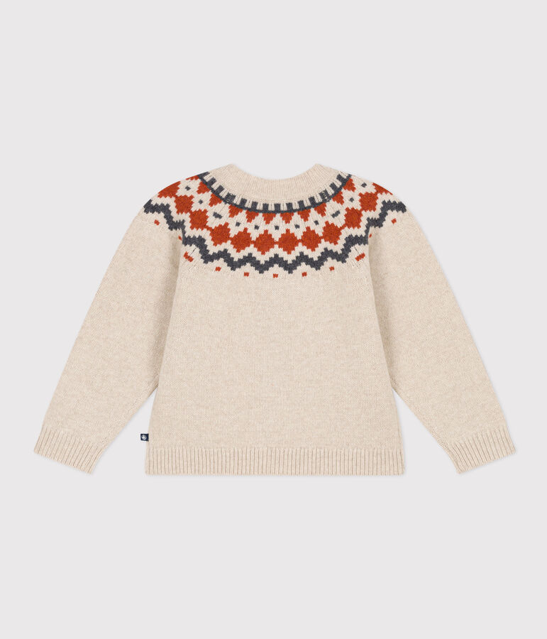 Girls' cotton and wool jacquard cardigan MONTELIMAR beige/MULTICO white