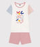 Children's Plain Short Cotton Pyjamas MARSHMALLOW white/MULTICO white