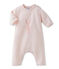 Unisex baby long all-in-one in wool and cotton knit with rabbit print FLEUR pink