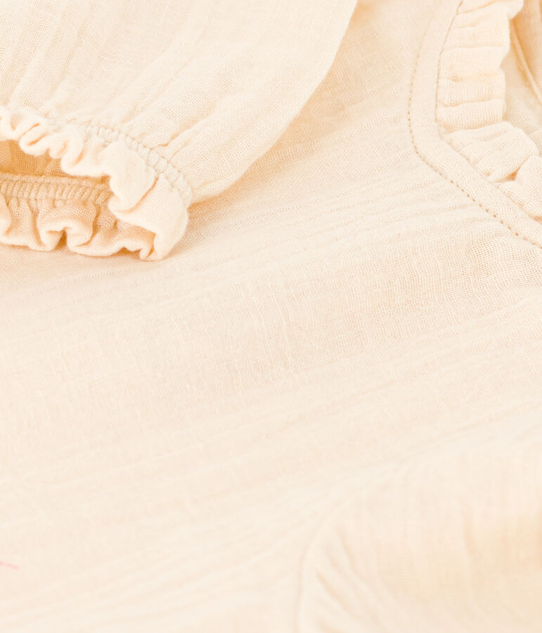 Babies' Long-Sleeved Cotton Gauze Blouse Ecru