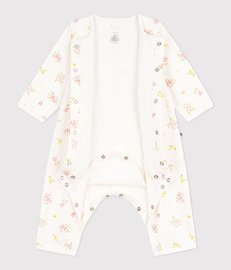 Babies' footless floral-print cotton bodyjamas MARSHMALLOW white/MULTICO white