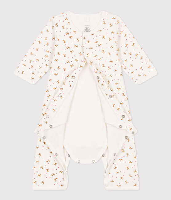 Babies' Footless Cotton Bodyjama MARSHMALLOW red/HARISSA white