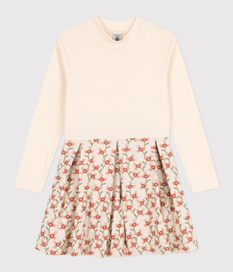 Girls' long-sleeved printed dress AVALANCHE white/MULTICO