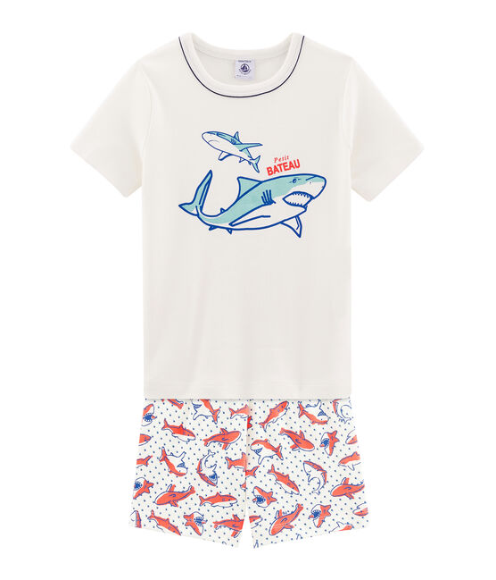 Boys' Ribbed Short Pyjamas MARSHMALLOW white/MULTICO white