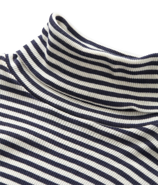 Women's striped undersweater in ultra light cotton SMOKING blue/COQUILLE beige