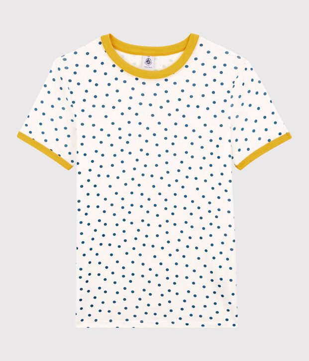 Women's Spotted Round-Neck Cotton T-Shirt white/blue