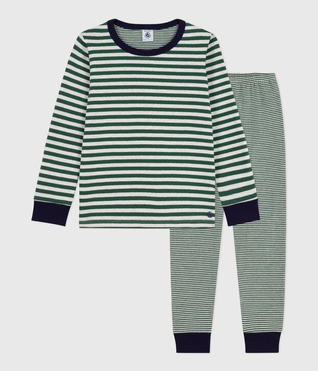 Babies' stripy tube knit pyjamas green/beige