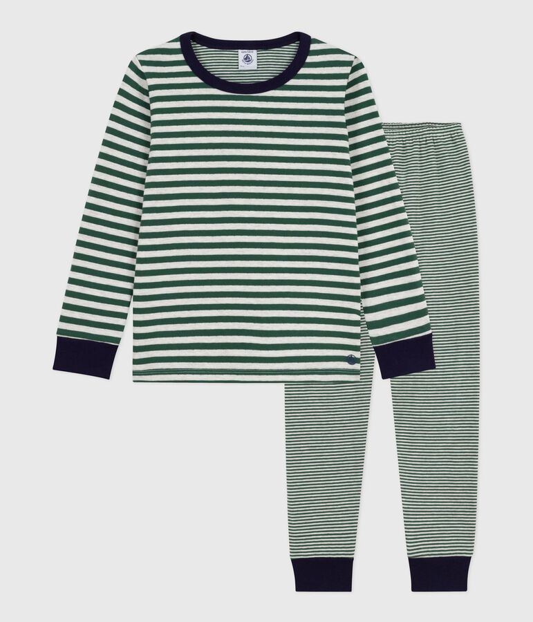 Babies' stripy tube knit pyjamas green/beige