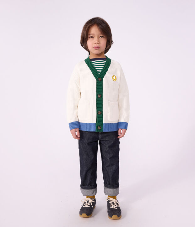Children's plain cotton cardigan white/multicolor