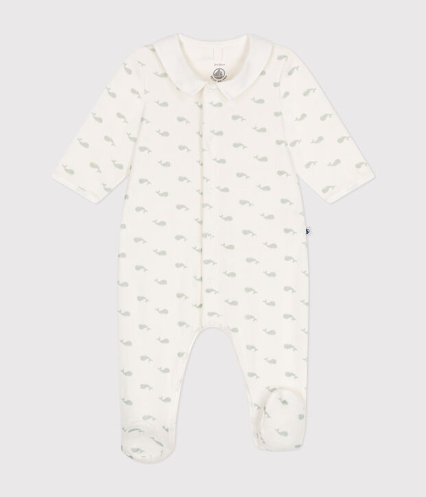 Babies' velour pyjamas white/green