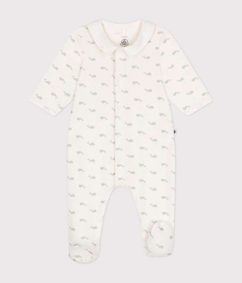 Babies' velour pyjamas white/green