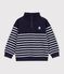 Children's stripy shawl collared cotton sweatshirt blue/white