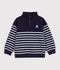 Children's stripy shawl collared cotton sweatshirt blue/white