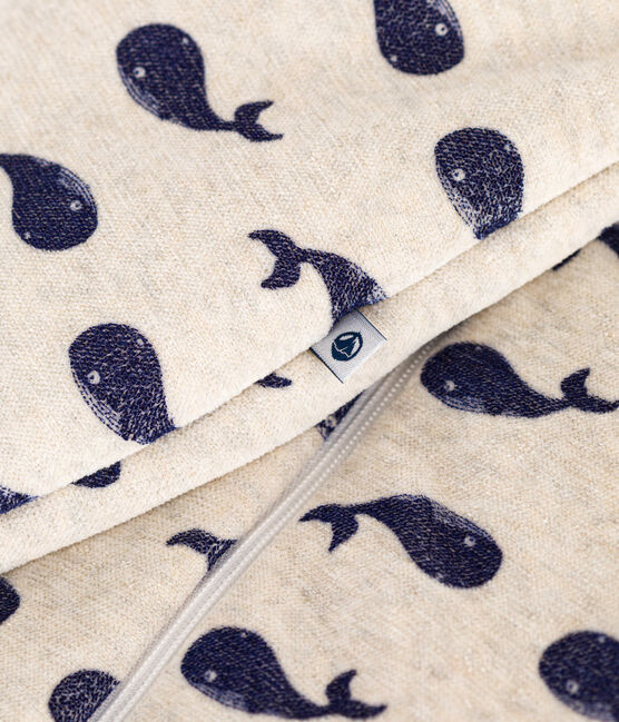 Babies' whale patterned velour TOG 3 sleeping bag MONTELIMAR beige/MEDIEVAL blue