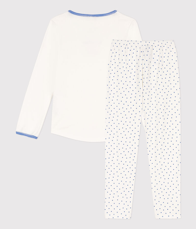 Girls' Cotton Pyjamas MARSHMALLOW white/PERSE blue