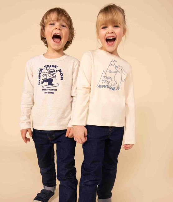 Girls' long-sleeved cotton T-shirt AVALANCHE Ecru
