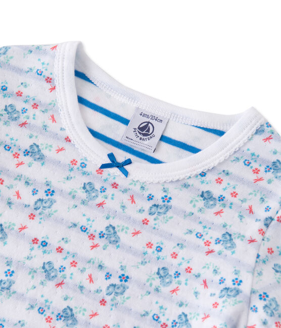Girls' pyjamas in reversible tube knit ECUME white/BLEU blue/MULTICO