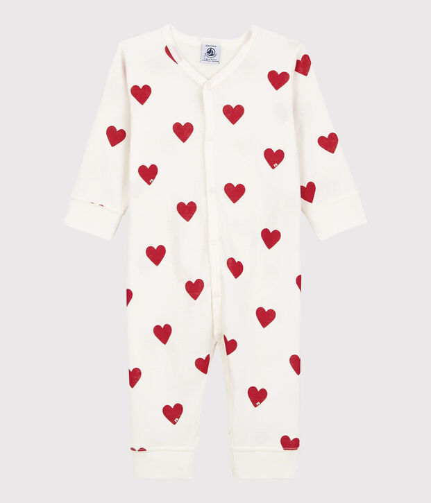 Babies' heart patterned footless cotton sleepsuit white/red