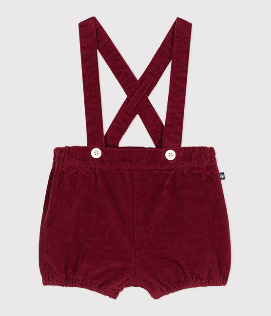 Babies' plain corduroy shorts with shoulder straps AMARANTE
