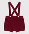 Babies' plain corduroy shorts with shoulder straps AMARANTE