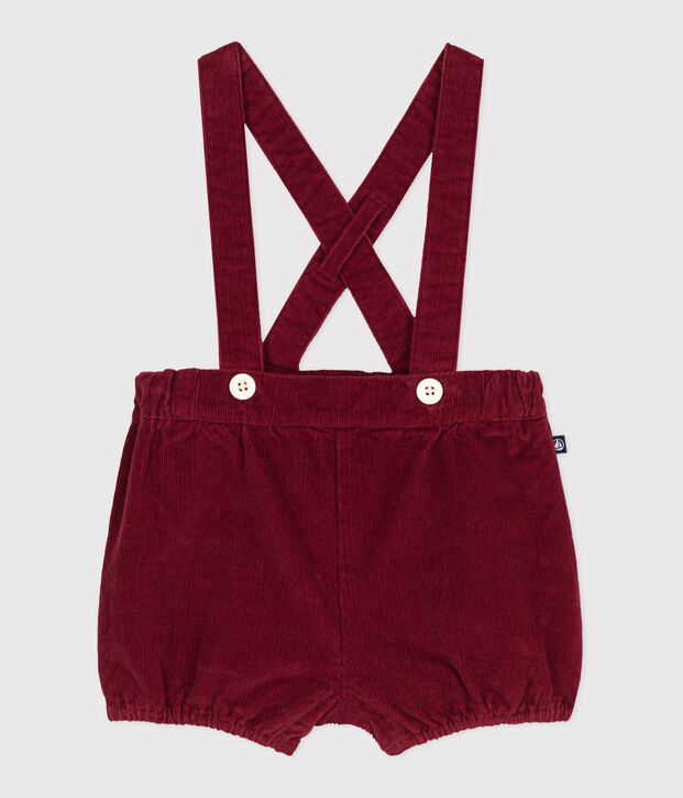 Babies' plain corduroy shorts with shoulder straps red