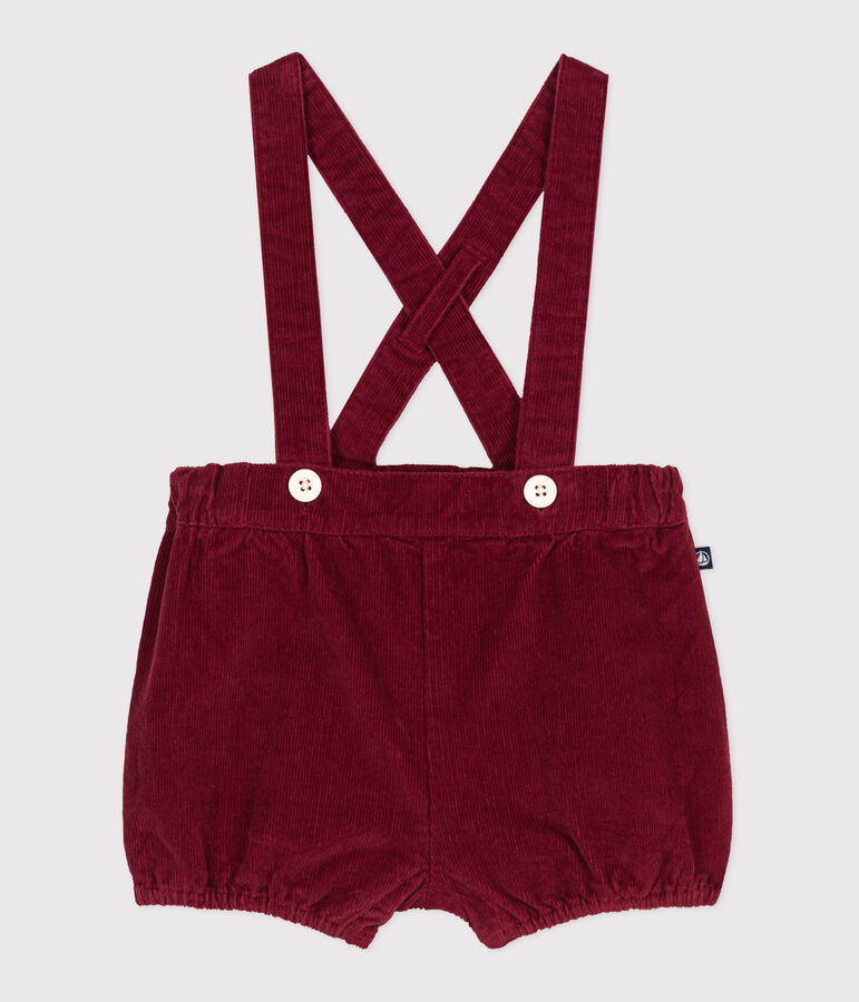 Babies' plain corduroy shorts with shoulder straps red