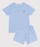 Children's short stripy cotton pyjamas blue/white