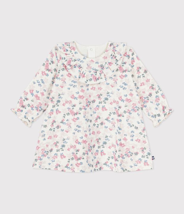 Babies' long sleeved floral-print cotton dress Ecru/multicolor